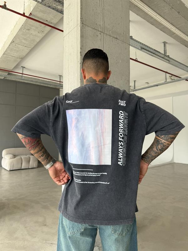 Yıkamalı Acid 1989 Oversize T-Shirt - Siyah