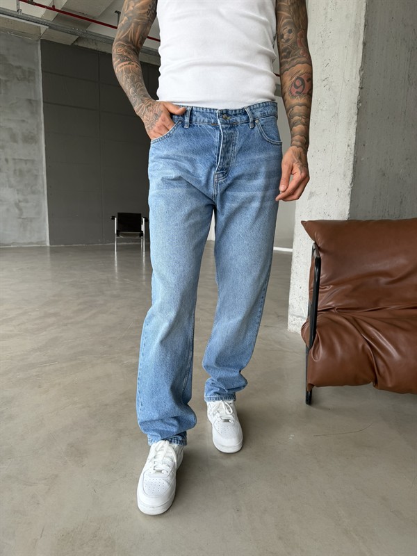 Yıkamalı Baggy Pantolon  - Mavi