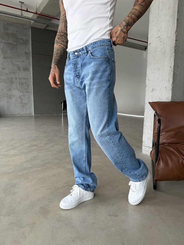 Yıkamalı Baggy Pantolon  - Mavi