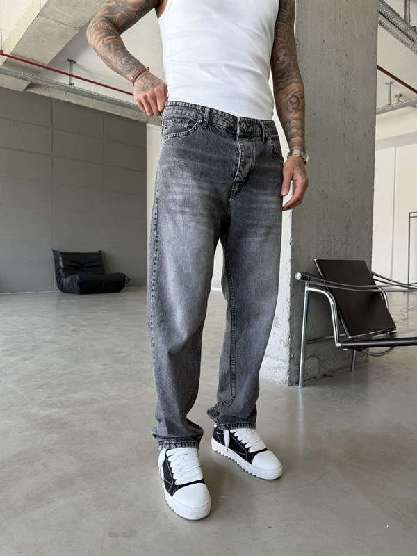 Yıkamalı Basic Baggy Fit Pantolon - Gri