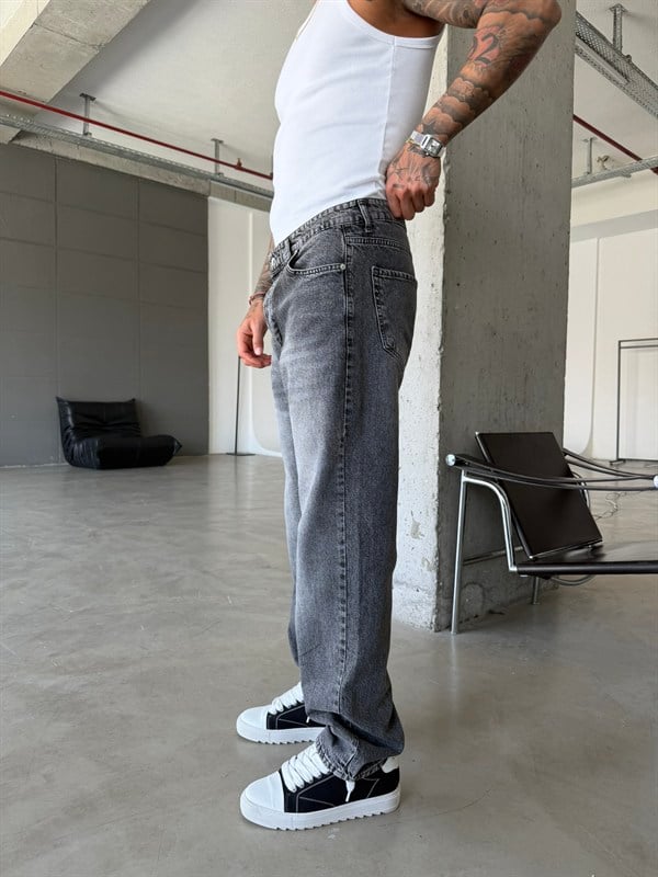 Yıkamalı Basic Baggy Fit Pantolon - Gri