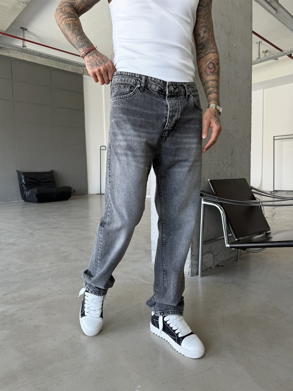 Yıkamalı Basic Baggy Fit Pantolon - Gri