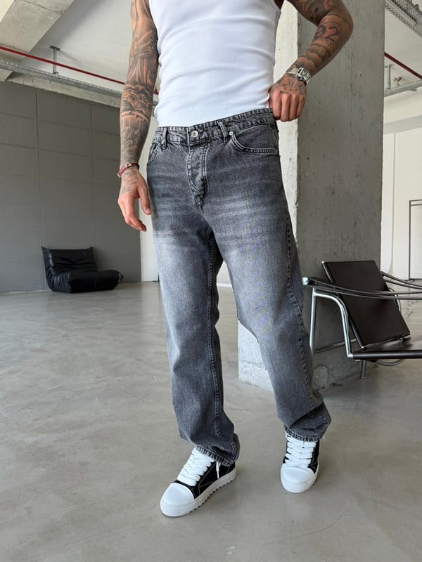 Yıkamalı Basic Baggy Fit Pantolon - Gri