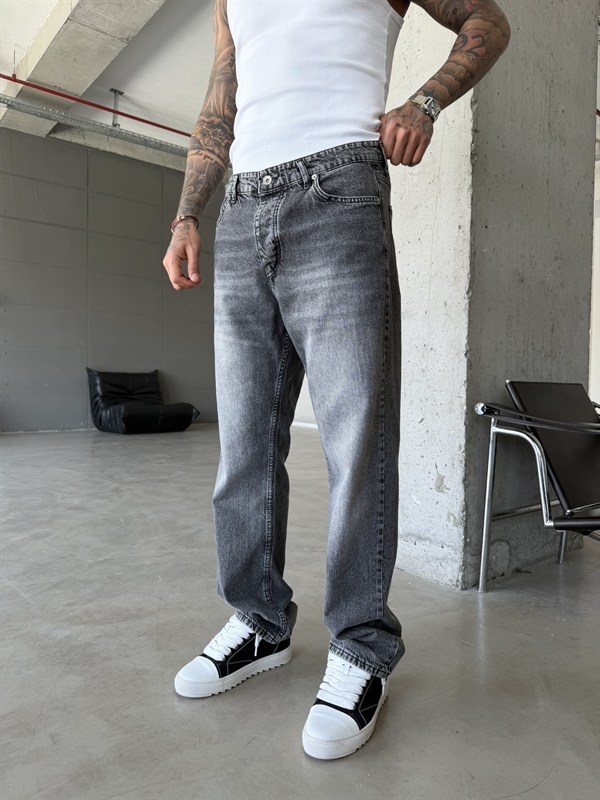 Yıkamalı Basic Baggy Fit Pantolon - Gri