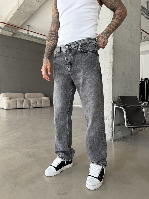 Yıkamalı Basic Baggy Pantolon - Gri