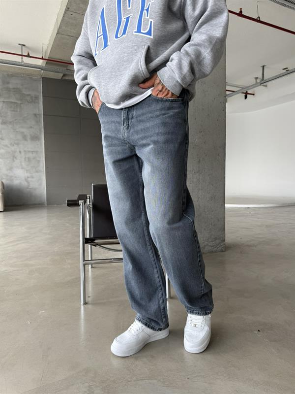 Premium Relax Yıkamalı Basic Baggy Pantolon - Gri