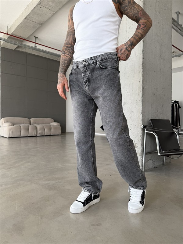 Yıkamalı Basic Baggy Pantolon - Gri
