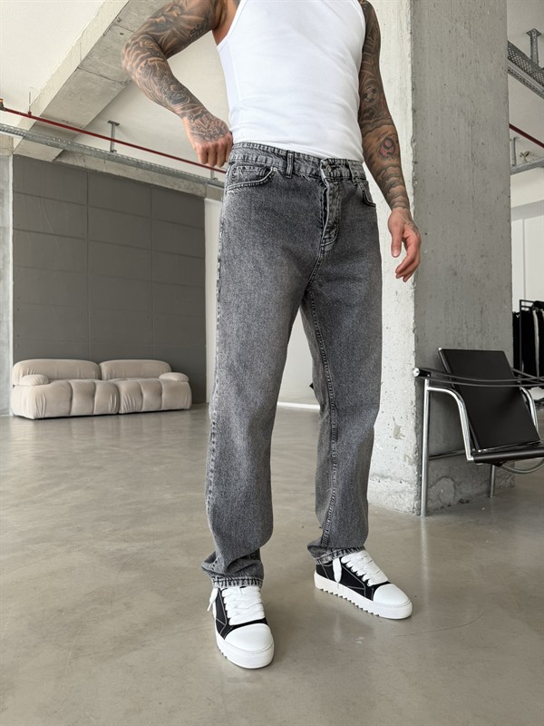 Yıkamalı Basic Baggy Pantolon - Gri