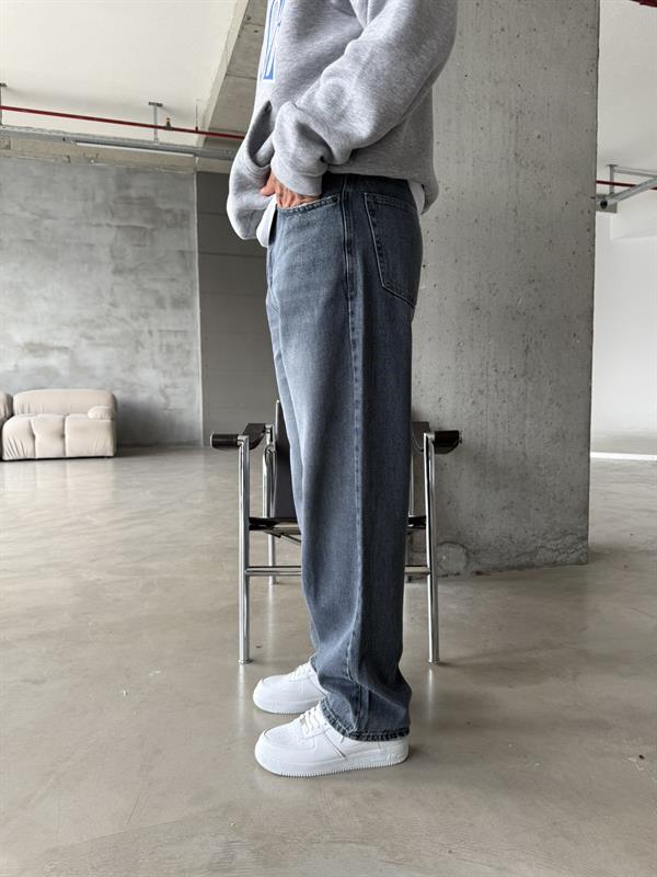 Premium Relax Yıkamalı Basic Baggy Pantolon - Gri