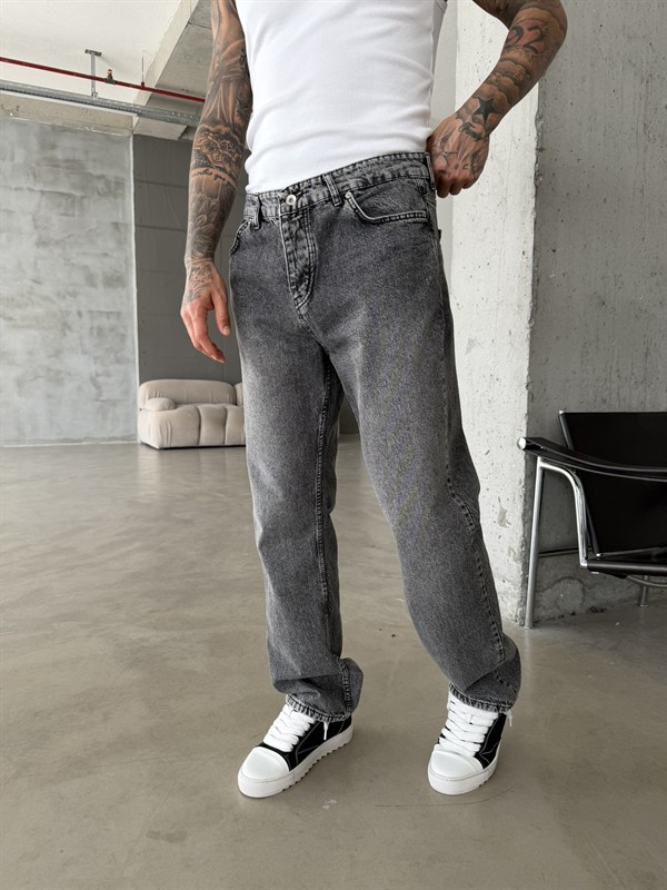 Yıkamalı Basic Baggy Pantolon - Gri
