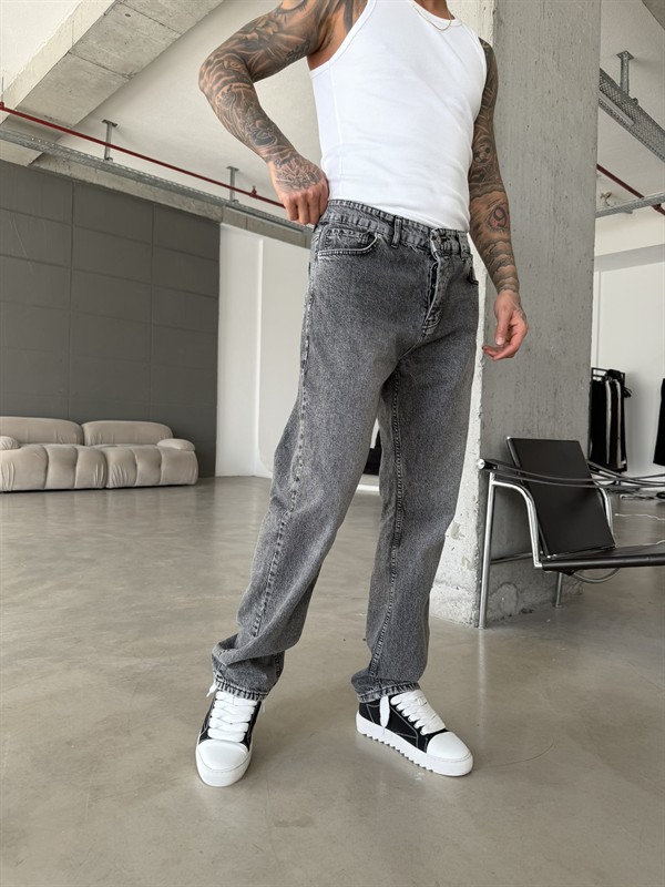 Yıkamalı Basic Baggy Pantolon - Gri