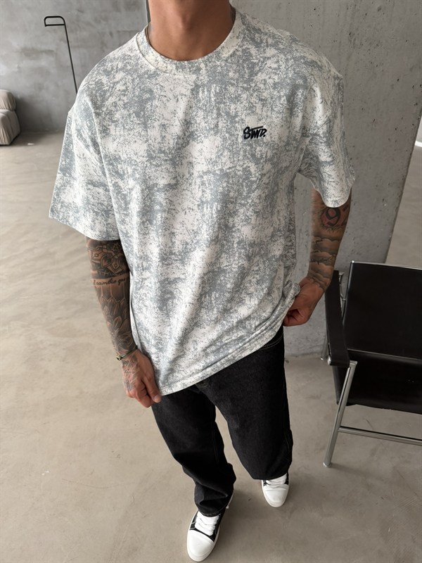 Yıkamalı Basic Nakışlı Acid T-Shirt - Beyaz