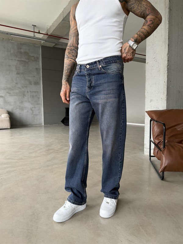 Yıkamalı Basic Pantolon Detaylı - İndigo