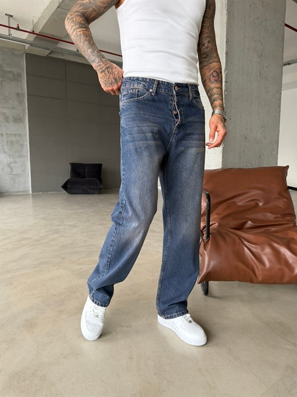 Yıkamalı Basic Pantolon Detaylı - İndigo