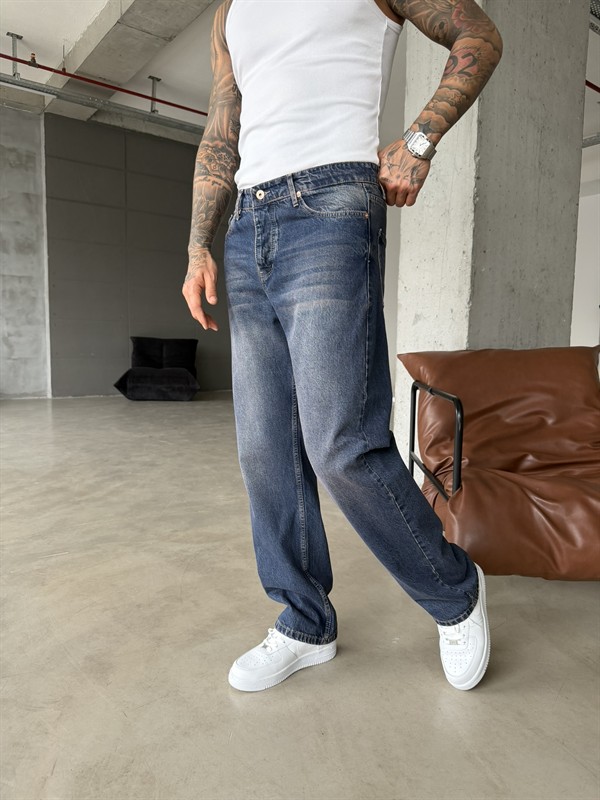 Yıkamalı Basic Pantolon Detaylı - İndigo