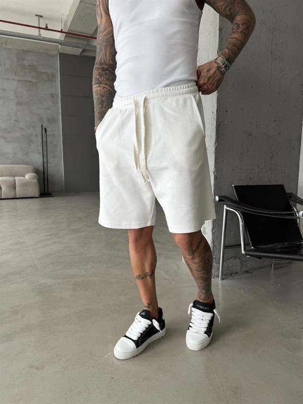 Yıkamalı Basic Premium Kumaş Şort - Beyaz
