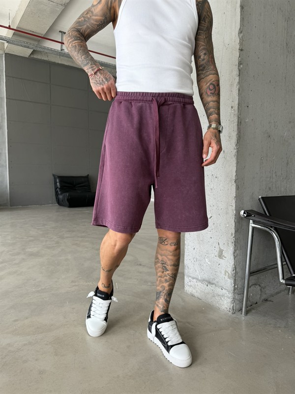 Yıkamalı Basic Premium Kumaş Şort - Bordo