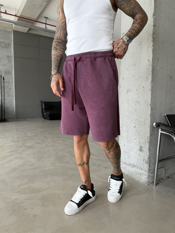 Yıkamalı Basic Premium Kumaş Şort - Bordo