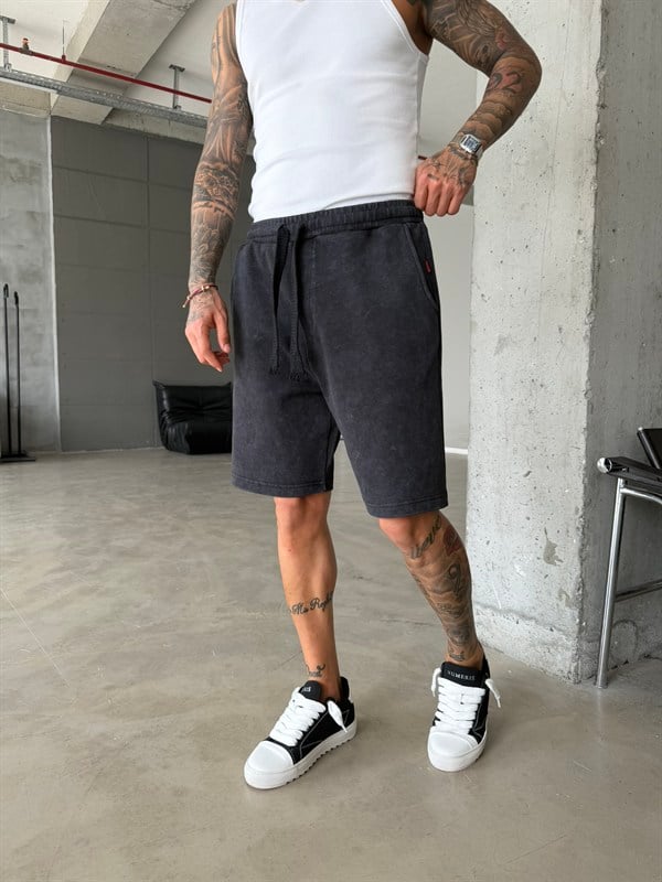 Yıkamalı Basic Premium Kumaş Şort - Siyah