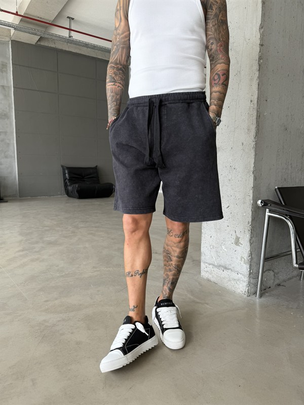 Yıkamalı Basic Premium Kumaş Şort - Siyah