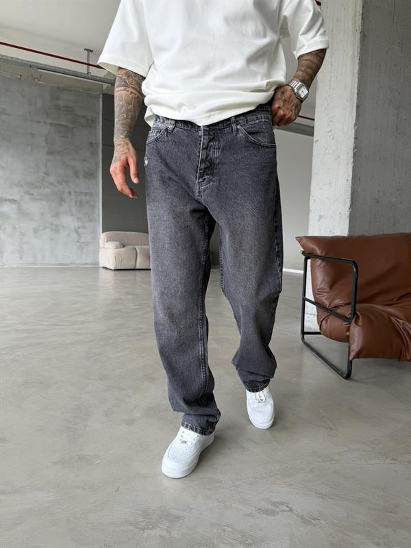 Yıkamalı Detaylı Baggy Pantolon - Gri