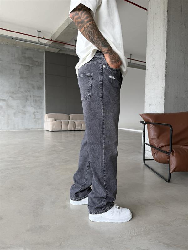 Yıkamalı Detaylı Baggy Pantolon - Gri