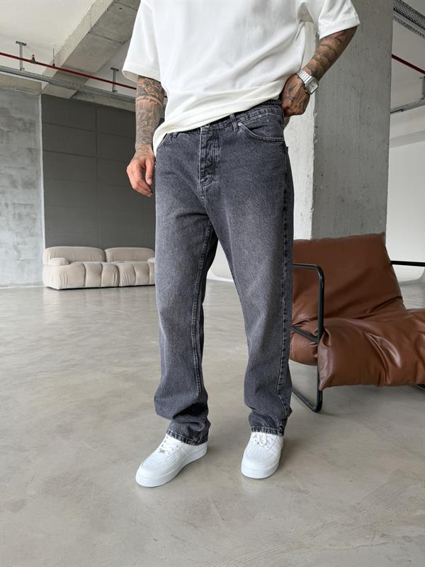 Yıkamalı Detaylı Baggy Pantolon - Gri