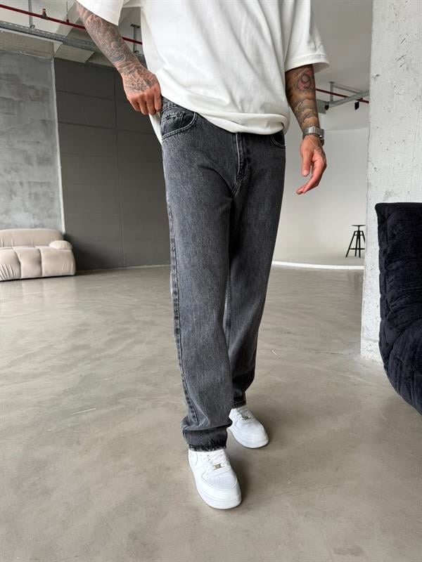 Yıkamalı Eskitme Baggy - Gri