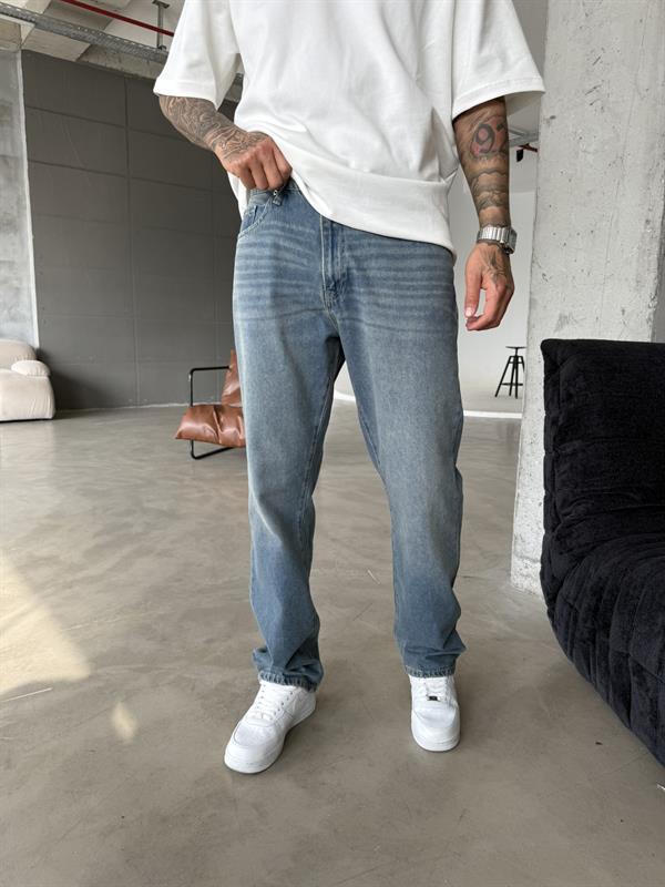 Yıkamalı Eskitme Baggy  Jean - İndigo