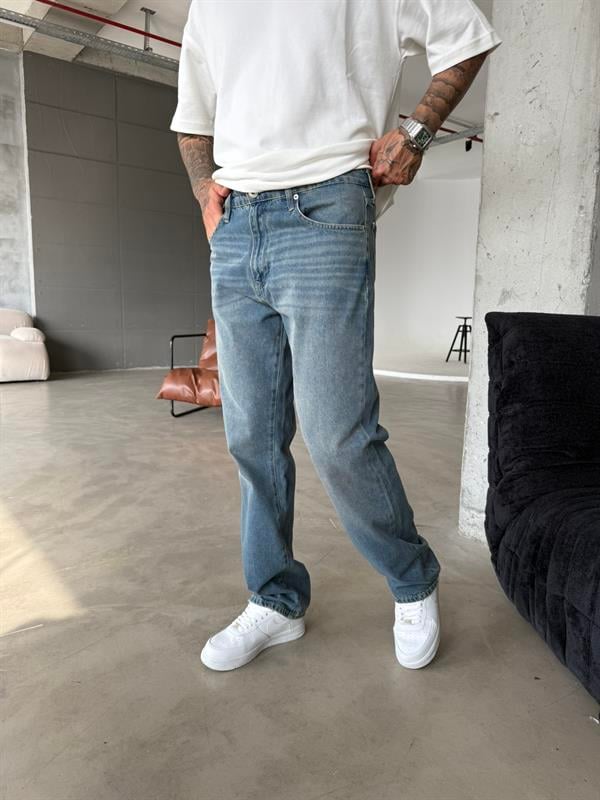 Yıkamalı Eskitme Baggy  Jean - İndigo