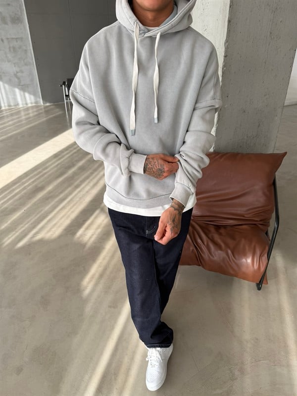 Yıkamalı  İp Detaylı Sweatshirt - Gri