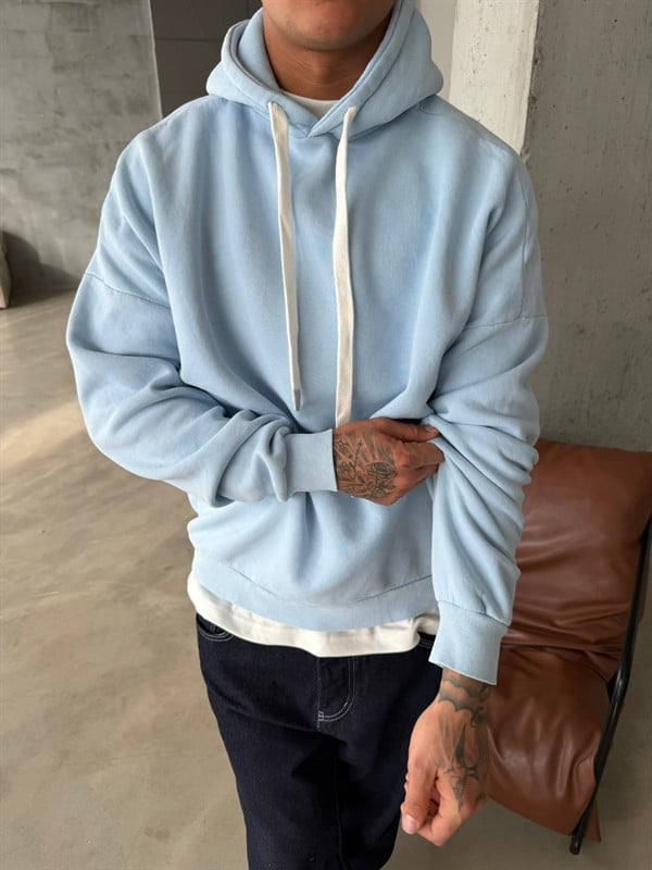 Yıkamalı  İp Detaylı Sweatshirt - Mavi
