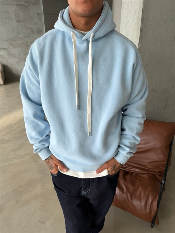 Yıkamalı  İp Detaylı Sweatshirt - Mavi
