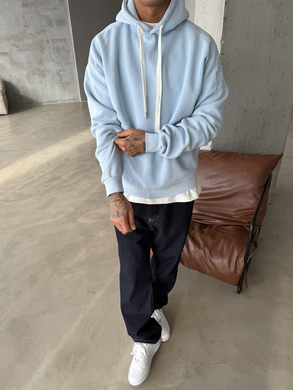 Yıkamalı  İp Detaylı Sweatshirt - Mavi