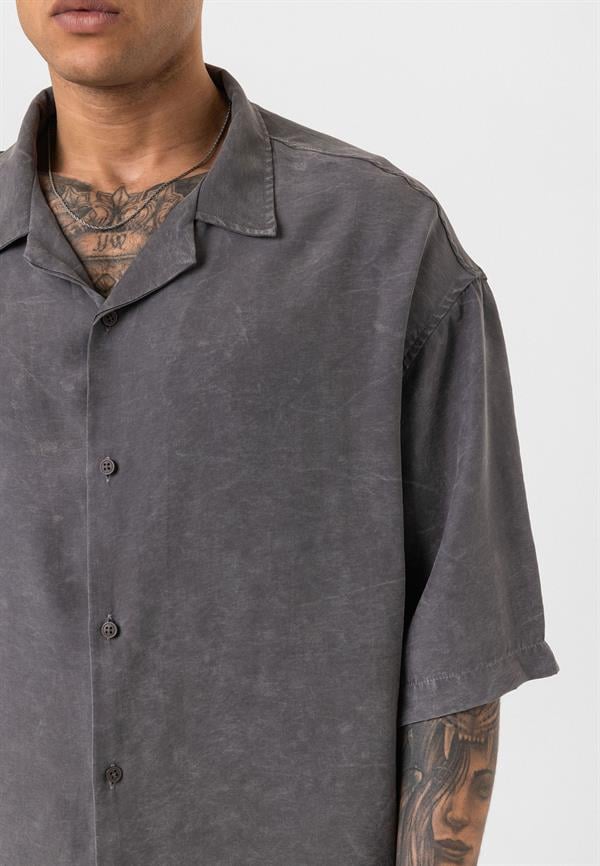 Yıkamalı Oversize Kısa Kol Gömlek - Antrasit
