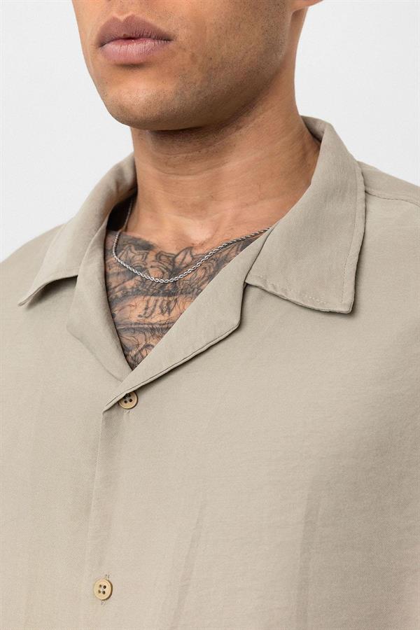 Yıkamalı Oversize Kısa Kol Gömlek - Haki