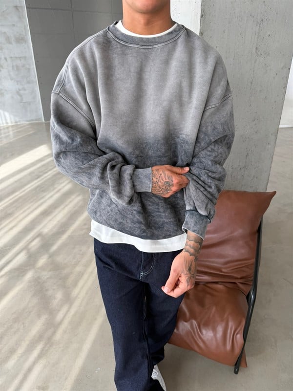 Yıkamalı Retro Sweat - Gri