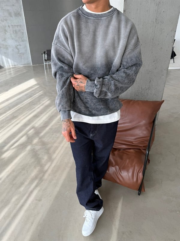 Yıkamalı Retro Sweat - Gri