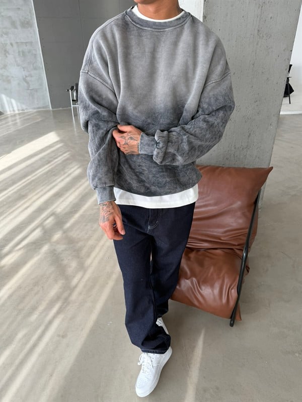 Yıkamalı Retro Sweat - Gri