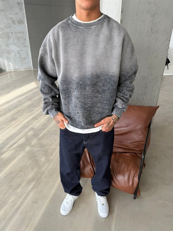 Yıkamalı Retro Sweat - Gri