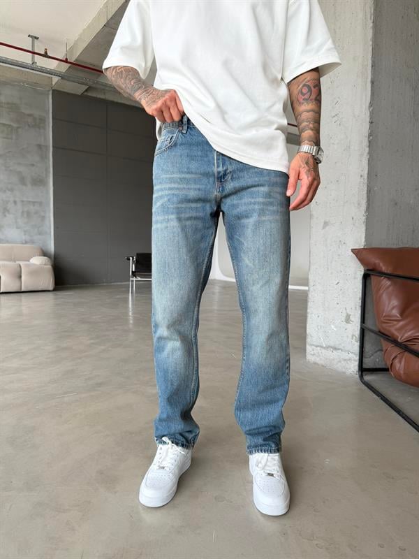 Yıkamalı Tiltli Baggy Pantolon - İndigo