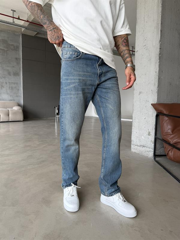 Yıkamalı Tiltli Baggy Pantolon - İndigo