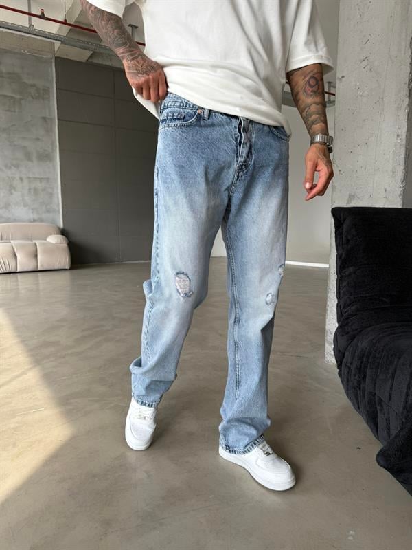 Yırtık Detatylı Basic Pantolon - Mavi