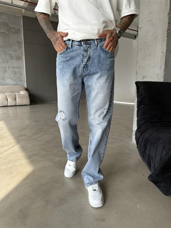 Yırtık Detatylı Basic Pantolon - Mavi