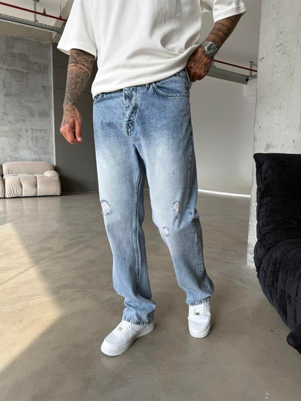 Yırtık Detatylı Basic Pantolon - Mavi