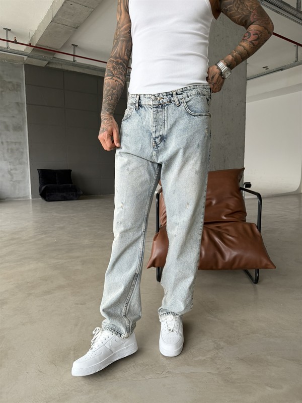 Yırtık Detaylı Baggy Fit Pantolon - Mavi