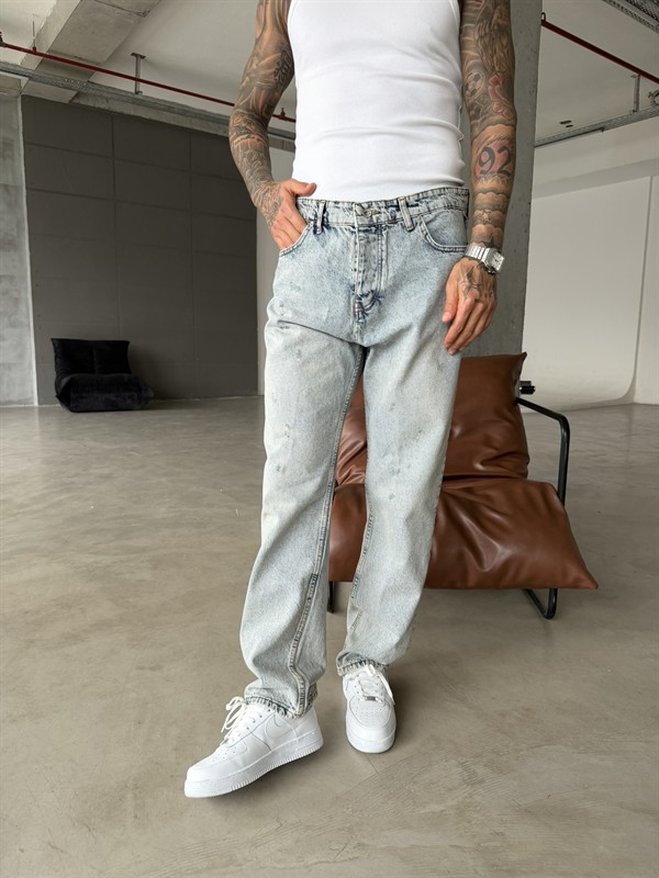 Yırtık Detaylı Baggy Fit Pantolon - Mavi