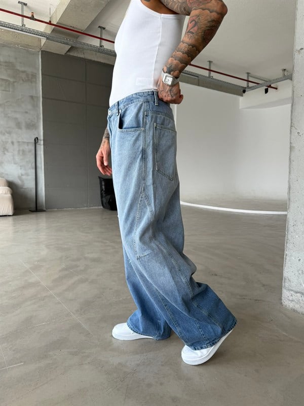 Yırtık Detaylı Super Baggy Pantolon - Mavi