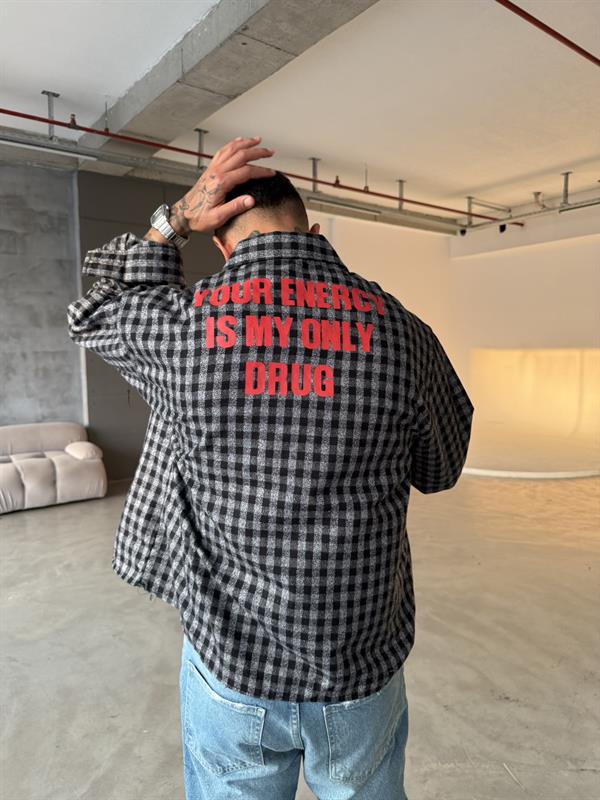 Your Energy Is My Only Drug Ekose Gömlek - Siyah