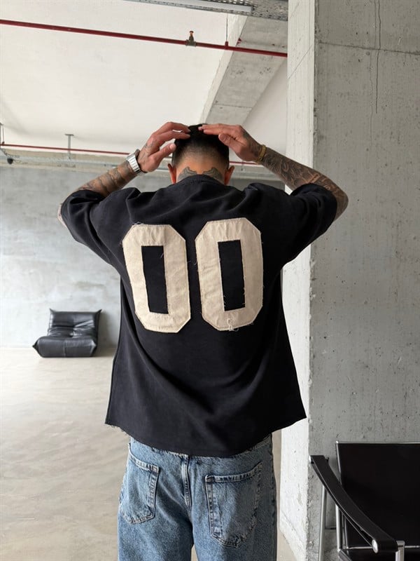 Zero 00 Pacht Detaylı Acid Yıkama T-Shirt - Siyah